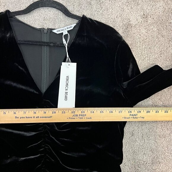 Veronica Beard Pelona Stretch Velvet Top Size 12 Black Ruched V-Neck - Picture 13 of 16